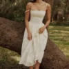 Chloe witte midi-zomerjurk van kant en katoen