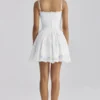 Chloe witte mini-jurk op maat van kant + katoen met Engelse borduursels