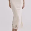 Ciara Vintage ivoorkleurige satijnen + kanten midi-rok