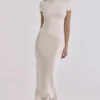 Ciara Vintage ivoorkleurige satijnen + kanten midi-rok