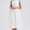 Cindy witte twill midi-zomerjurk