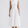 Cindy witte twill midi-zomerjurk