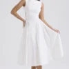 Cindy witte twill midi-zomerjurk