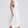 Cindy witte twill midi-zomerjurk