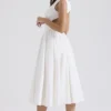 Cindy witte twill midi-zomerjurk