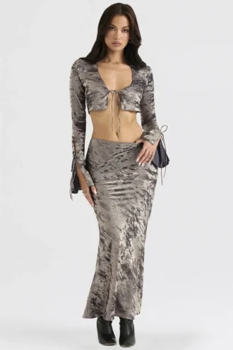 Clara Pewter schuin gesneden midirok