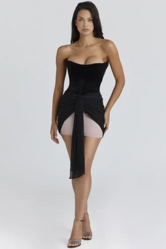 Clara zwarte & blush chiffon mini-jurk – Limited Edition