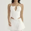 Clarice witte, zwierige mini-rok met laagjes