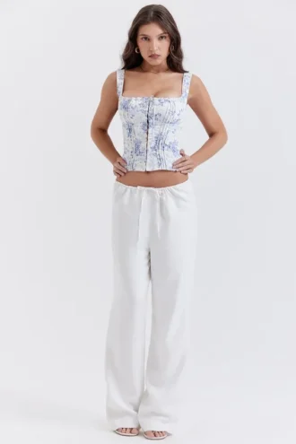 Cleo ivoorkleurige linnenmix-broek