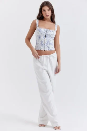 Cleo ivoorkleurige linnenmix-broek