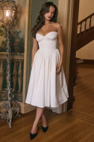 Coco Vintage ivoorkleurige satijnen midi-jurk