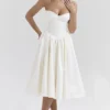 Coco Vintage ivoorkleurige satijnen midi-jurk