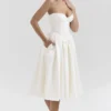Coco Vintage ivoorkleurige satijnen midi-jurk