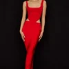 Colette Scarlet satijnen midi-rok met lage taille
