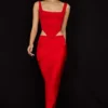 Colette Scarlet satijnen midi-rok met lage taille