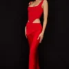 Colette Scarlet satijnen midi-rok met lage taille