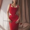 Colette Scarlet satijnen midi-rok met lage taille