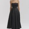 Contessa zwarte strapless satijnen corset midi-jurk