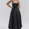 Contessa zwarte strapless satijnen corset midi-jurk