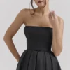 Contessa zwarte strapless satijnen corset midi-jurk