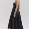Contessa zwarte strapless satijnen corset midi-jurk