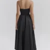 Contessa zwarte strapless satijnen corset midi-jurk