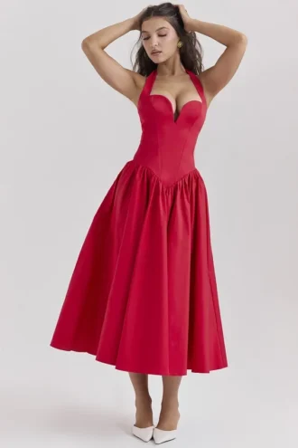 Coquette Scarlet halter midi-jurk