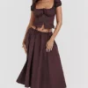 Cora rijkbruine midi-rok met plooien