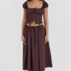 Cora rijkbruine midi-rok met plooien