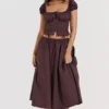 Cora rijkbruine midi-rok met plooien