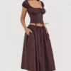 Cora rijkbruine midi-rok met plooien