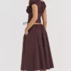 Cora rijkbruine midi-rok met plooien