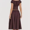 Cora rijkbruine midi-rok met plooien