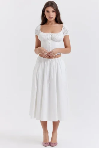 Cora witte midi-rok met plooien