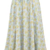 Cora zachtblauwe katoenen midi-rok met vintage bloemenprint