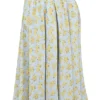 Cora zachtblauwe katoenen midi-rok met vintage bloemenprint