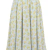 Cora zachtblauwe katoenen midi-rok met vintage bloemenprint