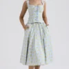 Cora zachtblauwe katoenen midi-rok met vintage bloemenprint