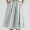 Cora zachtblauwe katoenen midi-rok met vintage bloemenprint