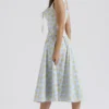 Cora zachtblauwe katoenen midi-rok met vintage bloemenprint