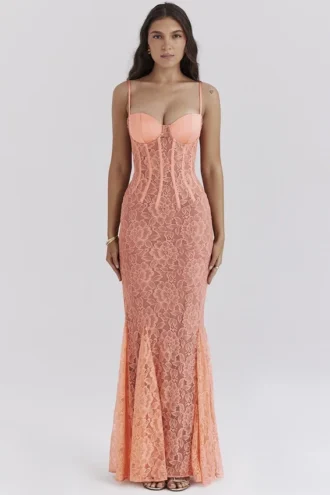 Cordelia Sorbet Lace Godet Maxi-jurk