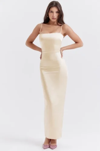 Costanza Vintage crèmekleurige maxi-jurk