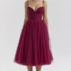Countess Cabernet Tule Midi-jurk