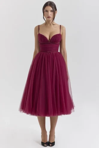 Countess Cabernet Tule Midi-jurk