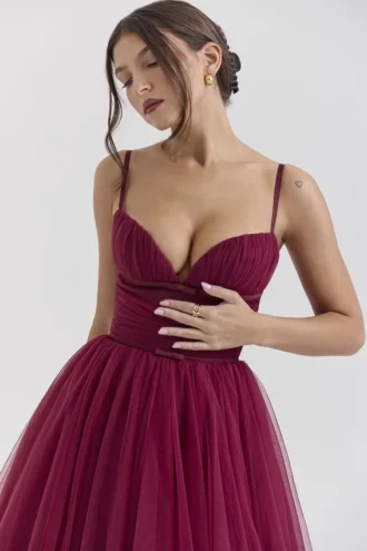 Countess Cabernet Tule Midi-jurk