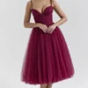 Countess Cabernet Tule Midi-jurk