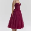 Countess Cabernet Tule Midi-jurk