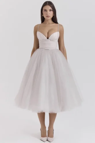 Countess French Dove Tulle Midi-jurk
