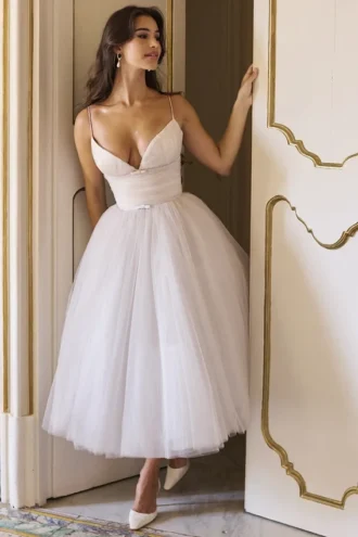Countess French Dove Tulle Midi-jurk