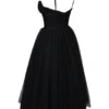 Countess zwarte midi-jurk met gerimpeld lijfje van tule